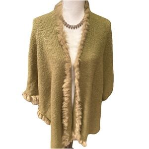 Redfish Designs Rabbit Fur Trim‎ Luxury Knit Shawl Women's OS Boho Mountain Chic
